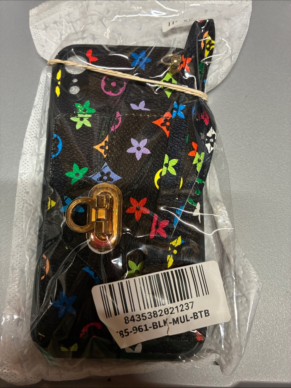 iPhone XR Black Phone Case with Multicolor Floral Print & Gold Hardware